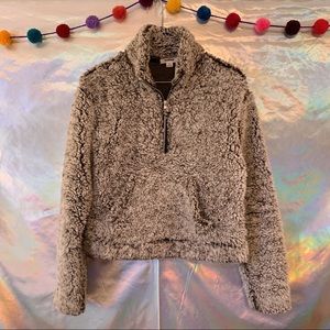 ON SALE Gray Sherpa Pullover Zip Up Sweater